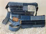 Jeans Upcycling Jeanstasche Schultertasche AichelBag mit farblich abgestimmtem Innenfutter